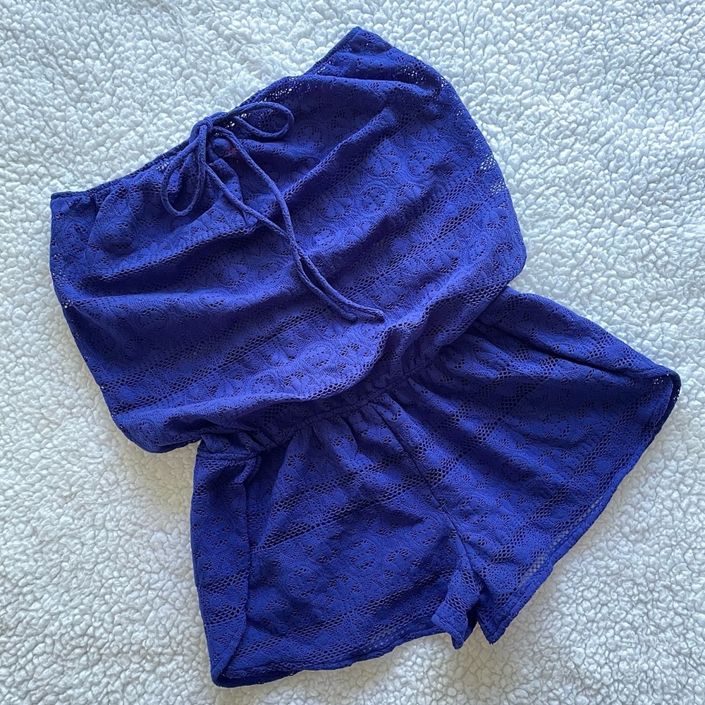 Victoria’s Secret VS coverup dark blue beach swim pool lace romper strapless S